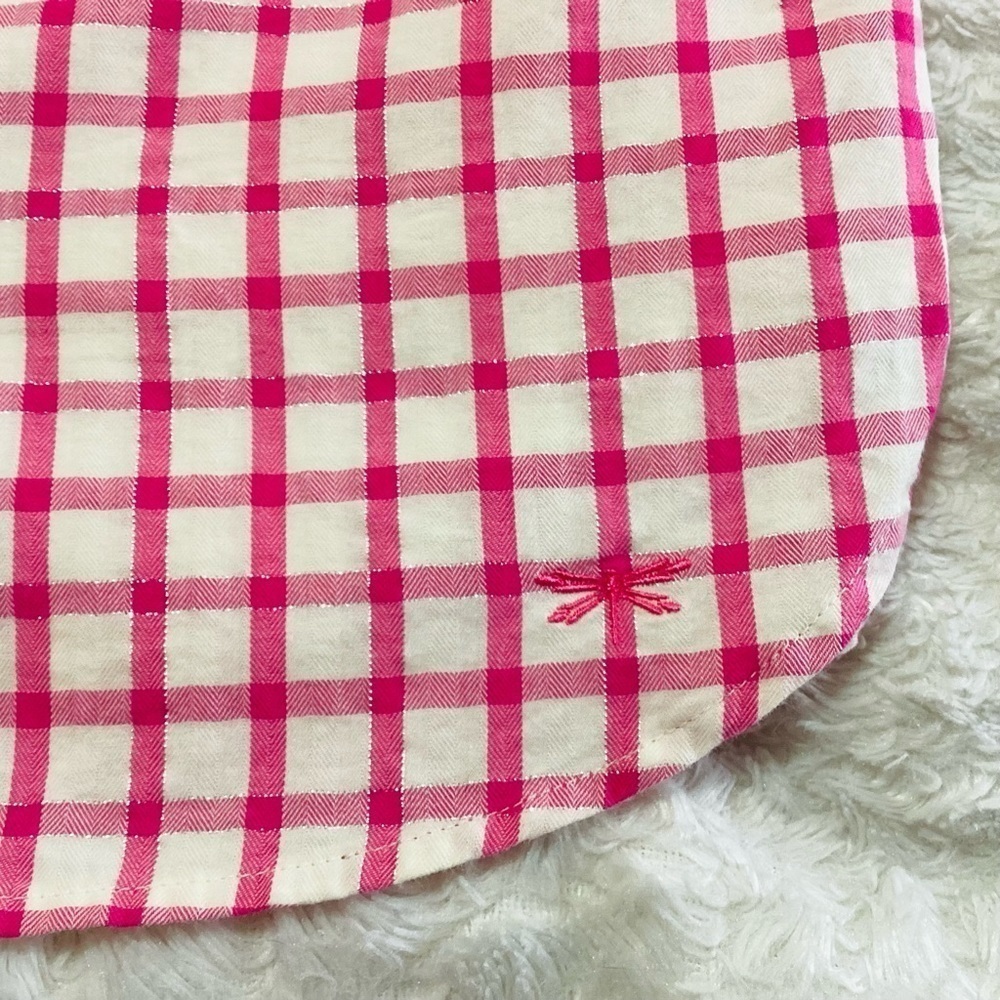 Talbots Pink White Gingham Checkered Metallic Button Up Top Shirt M Cotton - Picture 5 of 11